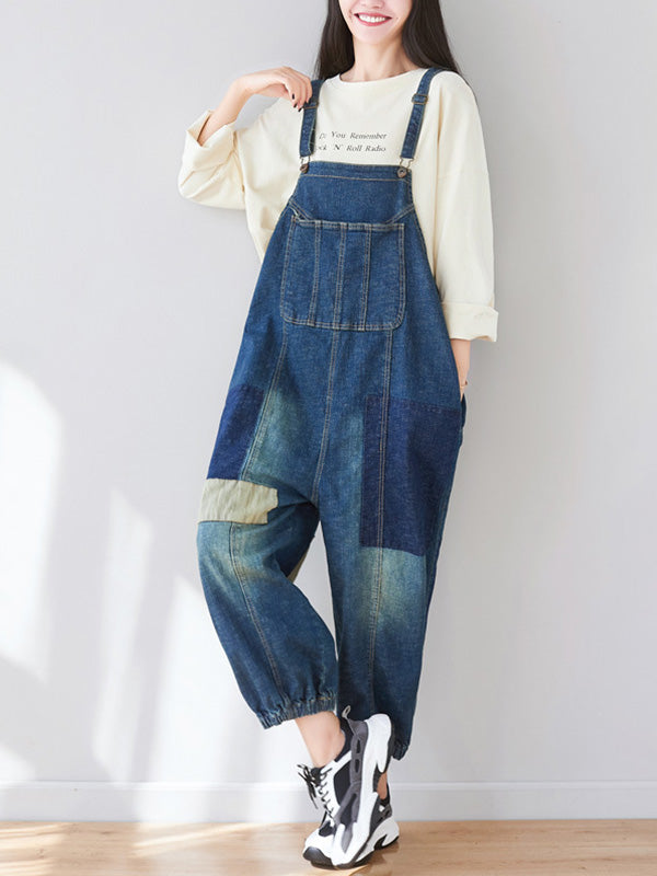 Structured Bib Denim Overalls - Harem Leg Style