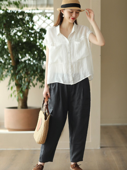Women's Summer Cool Casual Wear Double-Pocket Loose Top