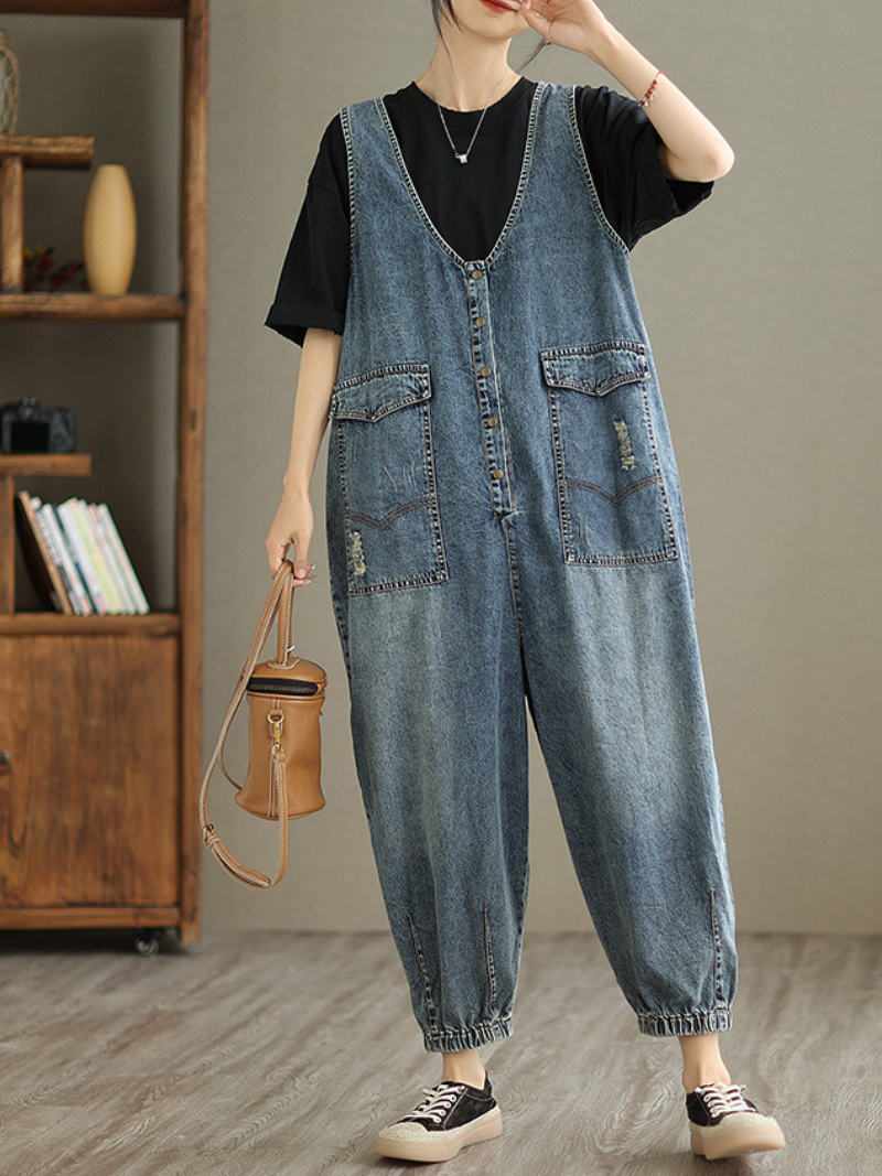 Trendy Women's Denim High Waist Jumpsuit | Eva Trends
