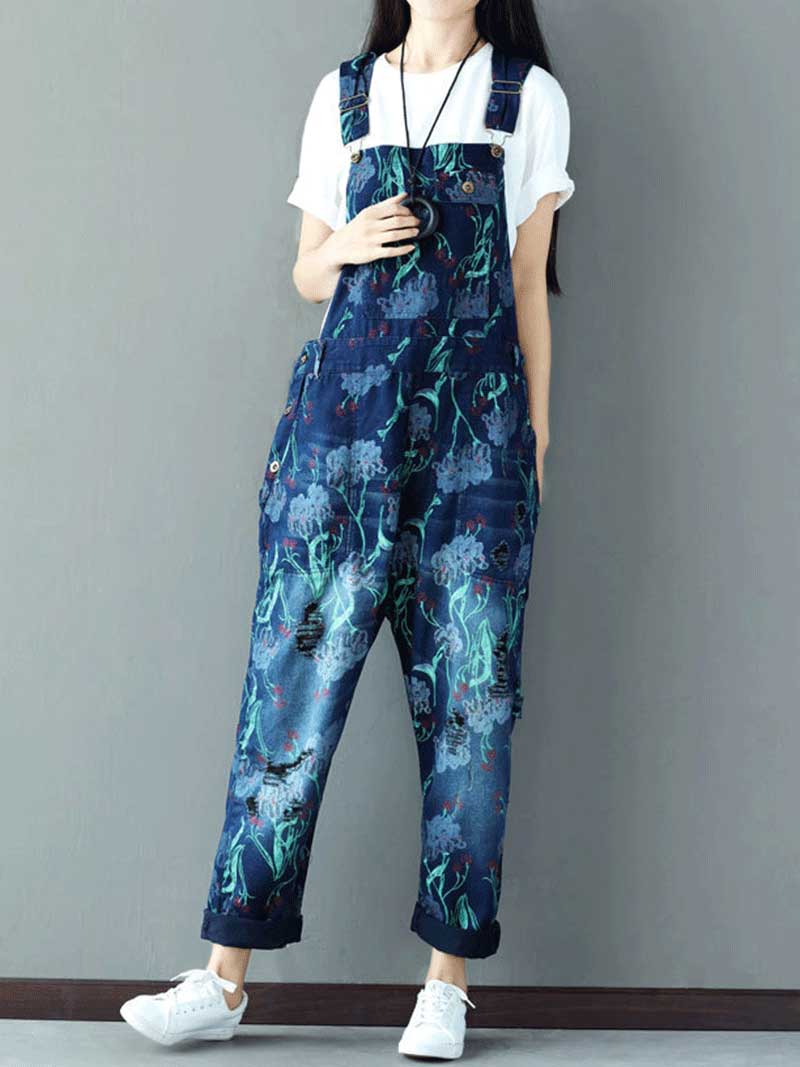 Relaxed Full-Length Denim Overall Dungaree