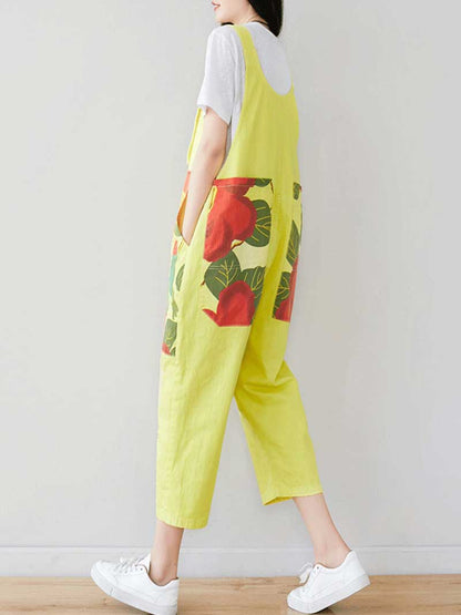 Patchwork Cropped Denim Dungarees with Side Pockets