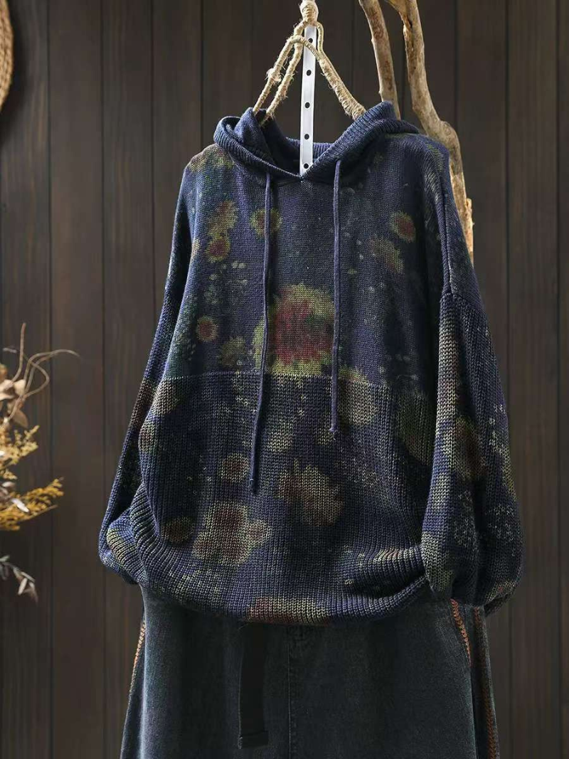 Women's Classic Everyday Wear Hooded Floral Printed Sweater