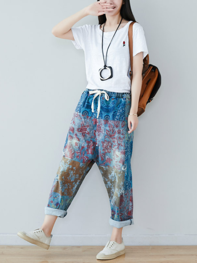 Women's Summer Perfect & Comfy Baggy Style Printed Denim Bottom