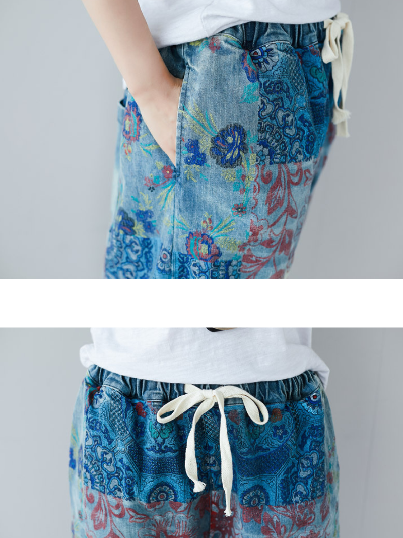 Women's Summer Perfect & Comfy Baggy Style Printed Denim Bottom