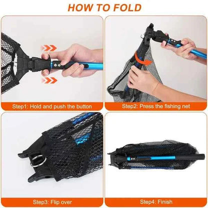 Foldable Fishing Landing Net – Aluminum Alloy Rod, EVA Handle, Nano Coating Nylon Mesh