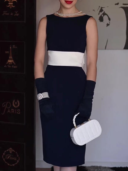 Black And White Contrast Bow Sleeveless Dress