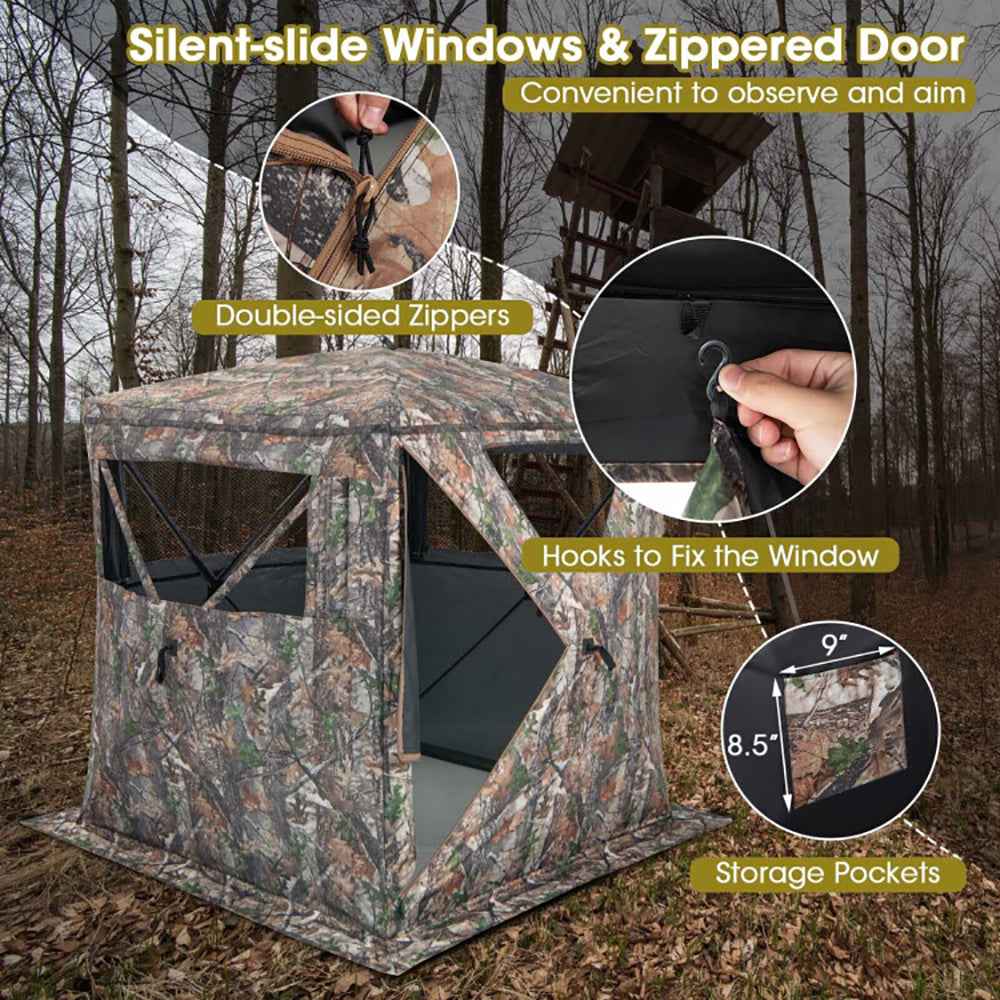 2-3 Person Pop-Up Hunting Blind – 270° View, Blackout Cloth, Storage Pocket