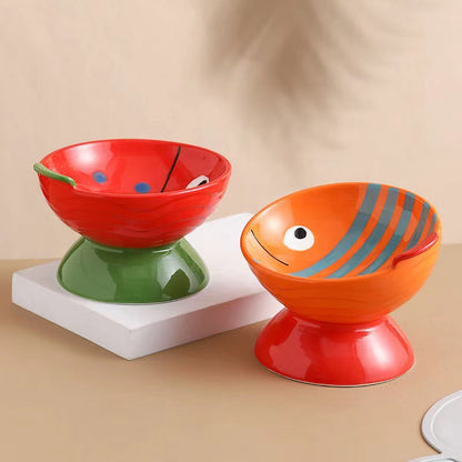 Cat Bowl Ceramic Protection Cervical Vertebra Against Overturning
