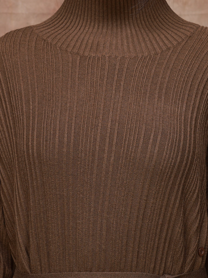Solid Color Collar A-Line Dress with Thin Belt for Women