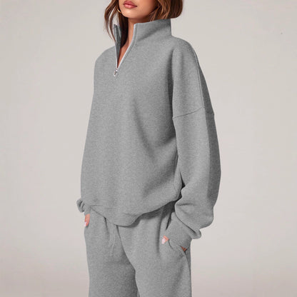 Women's Half-Zip Sweatshirt & Straight-Leg Pants Set – Matching Casual Loungewear