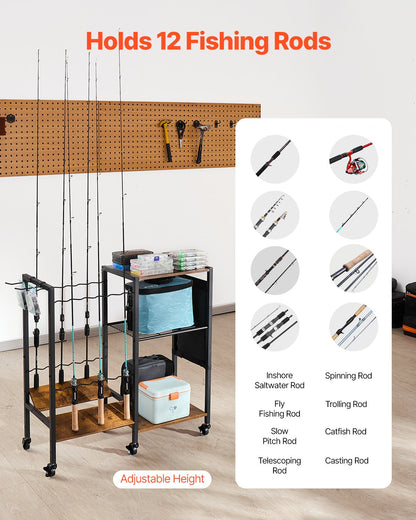Mobile Fishing Rod Rack Cart — Holds 12 Rods