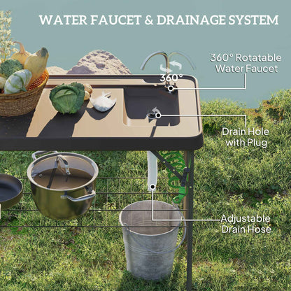 Folding Fish Cleaning Table with Sink, Faucet & Sprayer – Portable Camp Table