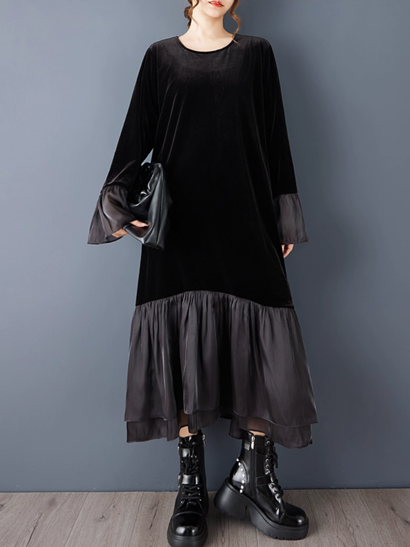 Elegant Velvet Ruffle Midi Dress for Women | Eva Trends