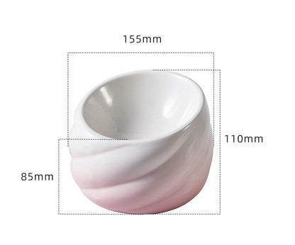 Ceramic flat-faced cat eating bowl with inclined mouth