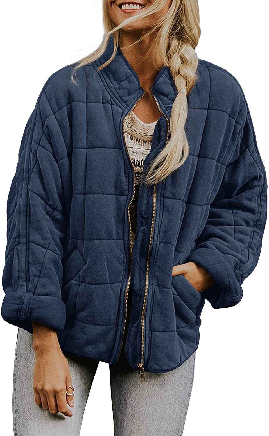 Women's Zip-Up Stand Collar Jacket – Casual Lightweight Jacket