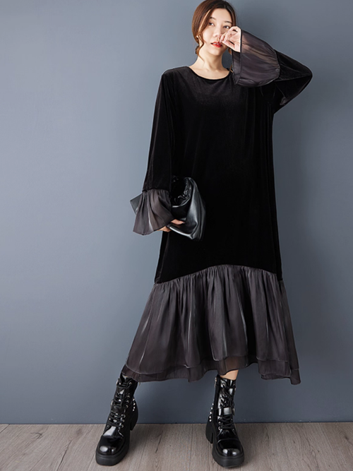 Elegant Velvet Ruffle Midi Dress for Women | Eva Trends