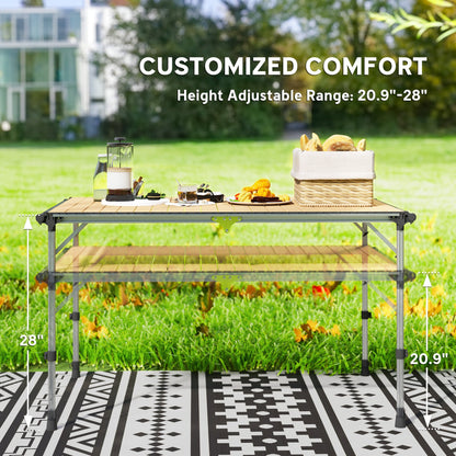 Folding Camping Table with Adjustable Height – Aluminum, Portable