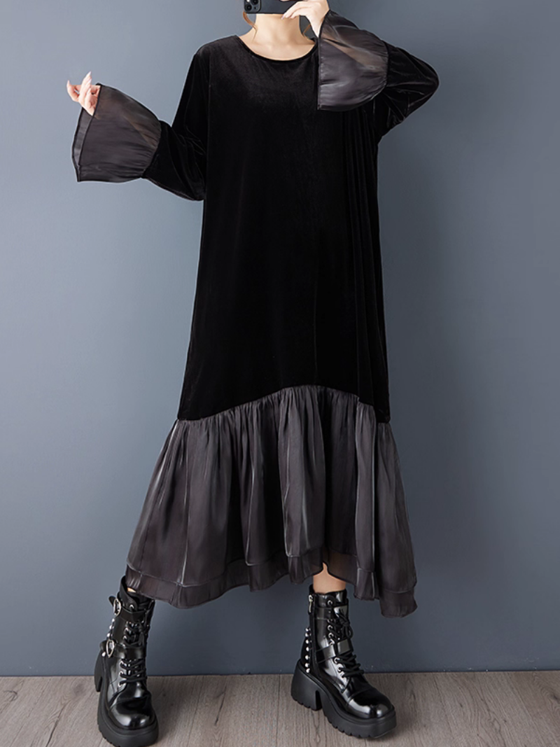 Elegant Velvet Ruffle Midi Dress for Women | Eva Trends