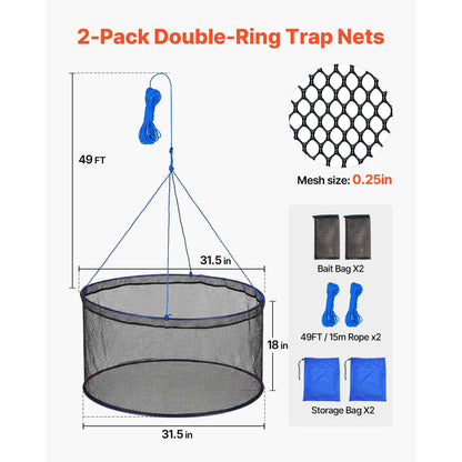 Foldable Drop Fishing Net with Rope & Storage Bag