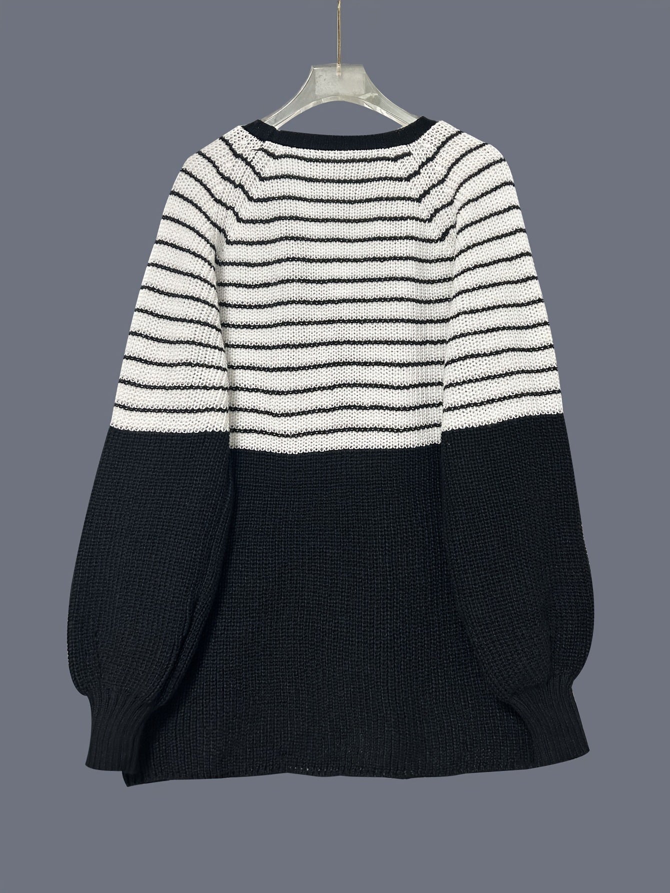 Women's Black & White Stripe Open-Front Knit Cardigan