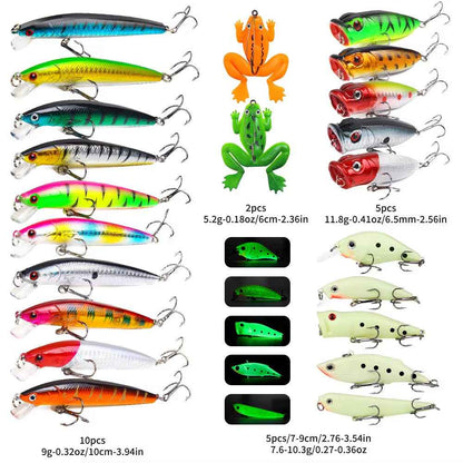 22-Piece Hard Fishing Lure Kit – Topwater & Midwater, Minnow, Popper, VIB, Pencil