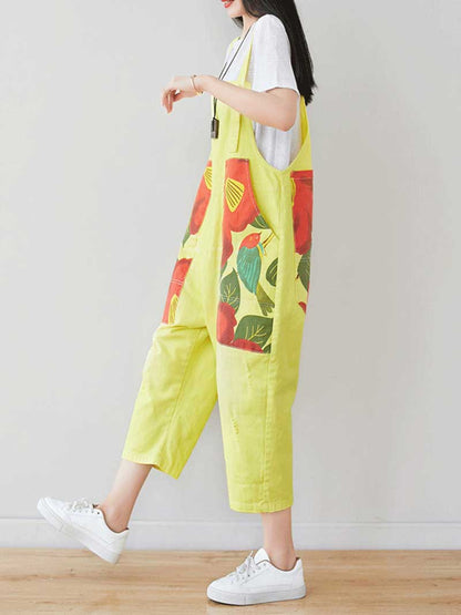 Patchwork Cropped Denim Dungarees with Side Pockets