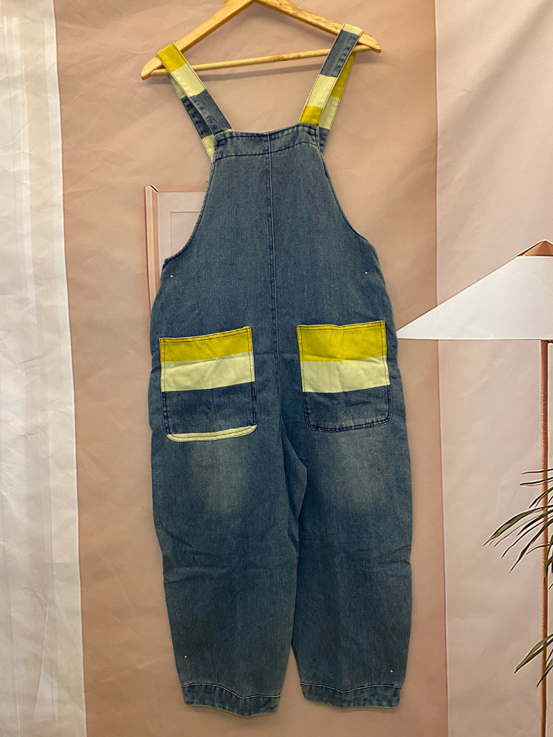 Trendy Striped Denim Cotton Overalls with Pockets - Eva Trends