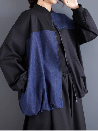 Women’s Classic Winter Warm Stand Collar Black Jacket Top
