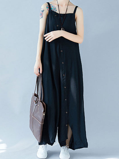 Loose Wide Leg Button Front Summer Jumpsuit