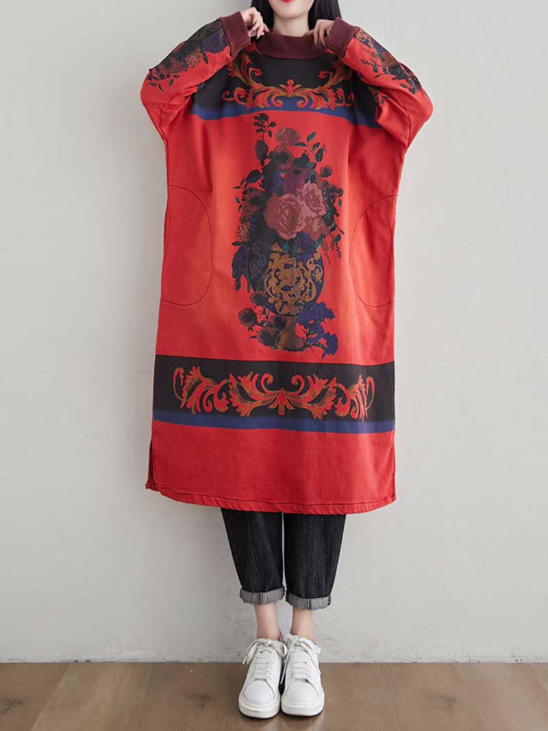 Cozy Women's High Neck Art Sweater Dress | Eva Trends