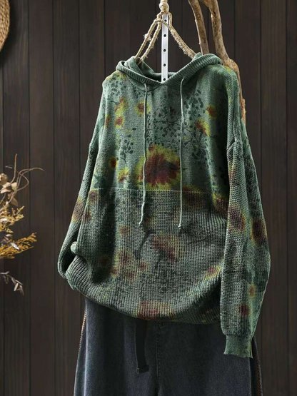 Women's Classic Everyday Wear Hooded Floral Printed Sweater