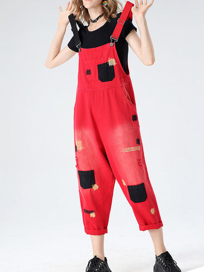 Contrast pocket Denim Dungarees - Adjustable Strap Design