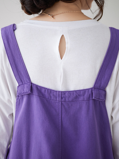 Relaxed Fit Purple Overalls with Contrast Pattern Pockets