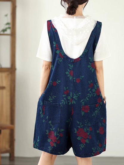 Stylish Women's Printed High-Waist Loose Short Overalls | Eva Trends