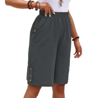 Women's High-Waist Cotton Linen Cropped Pants