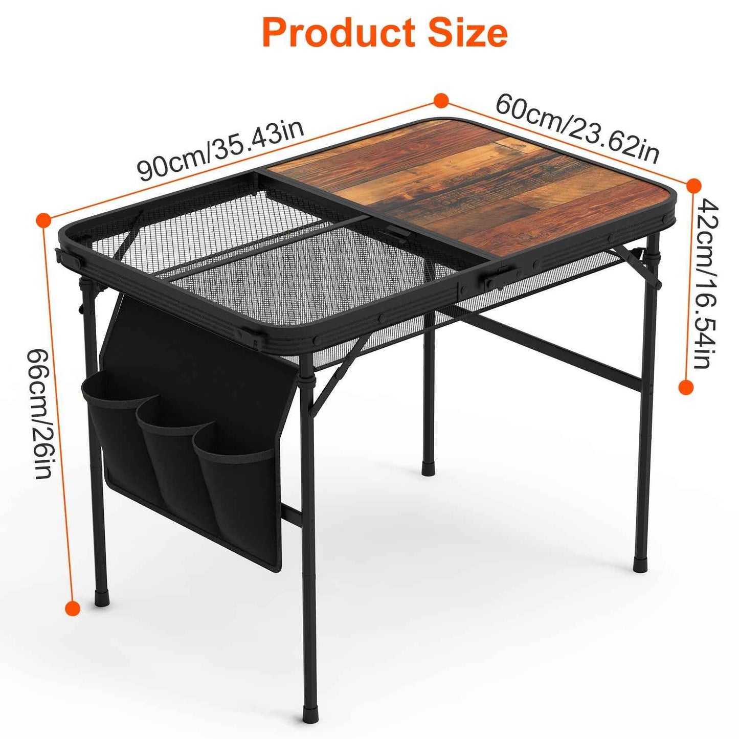 Adjustable Height Folding Camping Table with Hanging Storage Net – 66 lb. Capacity
