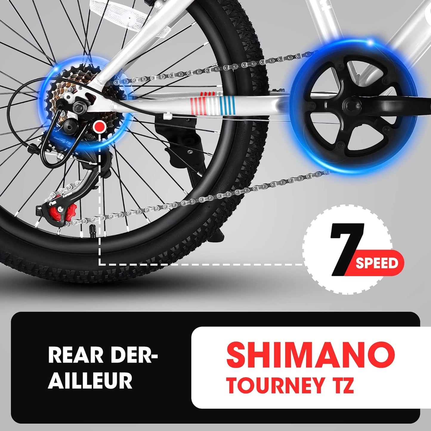 20" Kids Mountain Bike | Ages 6-12 | 7-Speed Shimano, Disc Brake & Front Suspension