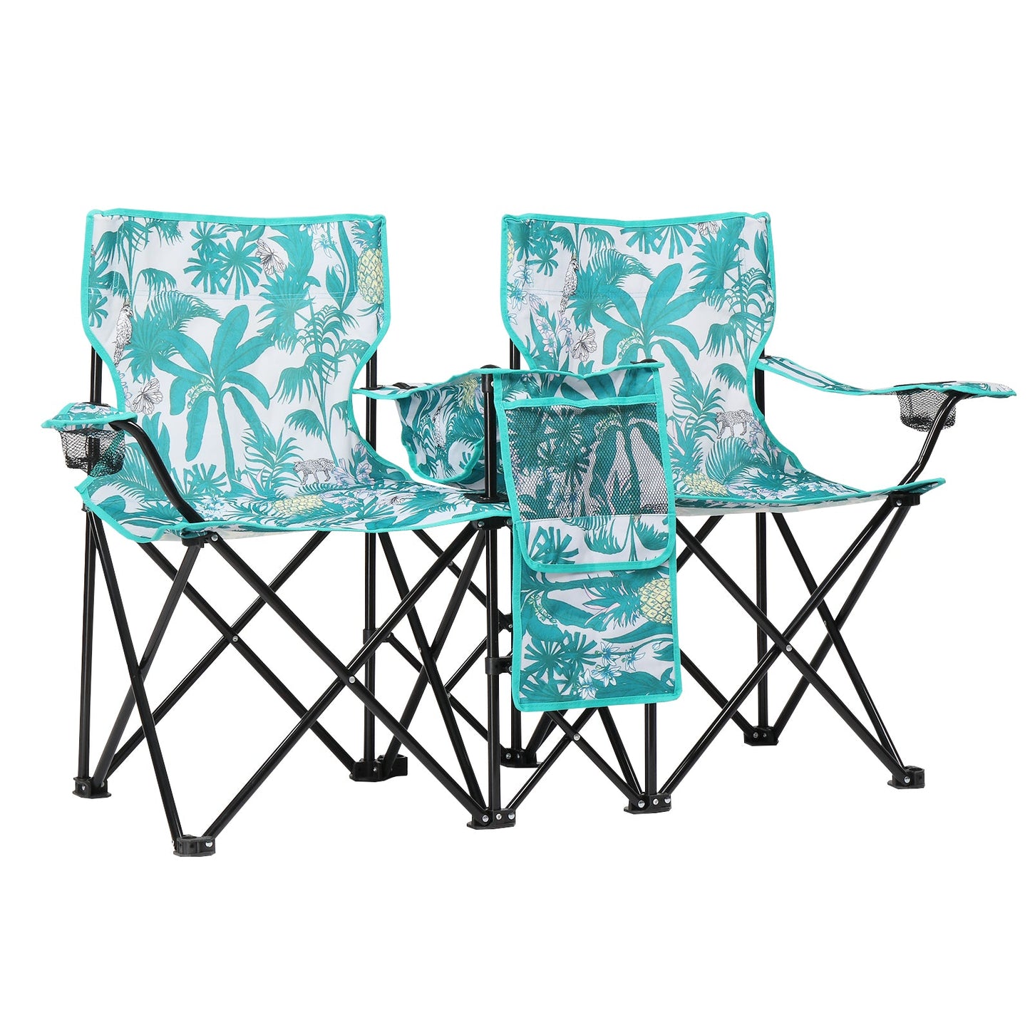 Folding Double Camp Chair with Removable Umbrella – Cup Holders, Cooler Bag & Carry Bag for Beach & Outdoors