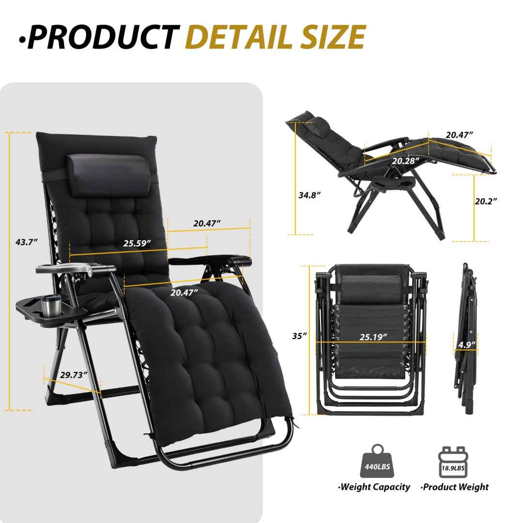 Zero Gravity Reclining Chair with Removable Cushion – Outdoor Lounge Chair