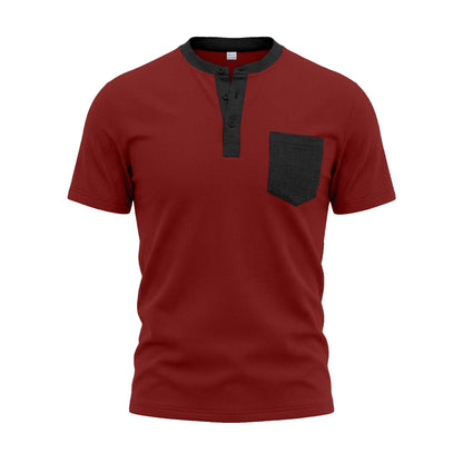 Men's Color-Block Waffle-Knit Henley T-Shirt with Chest Pocket – 6 Colors