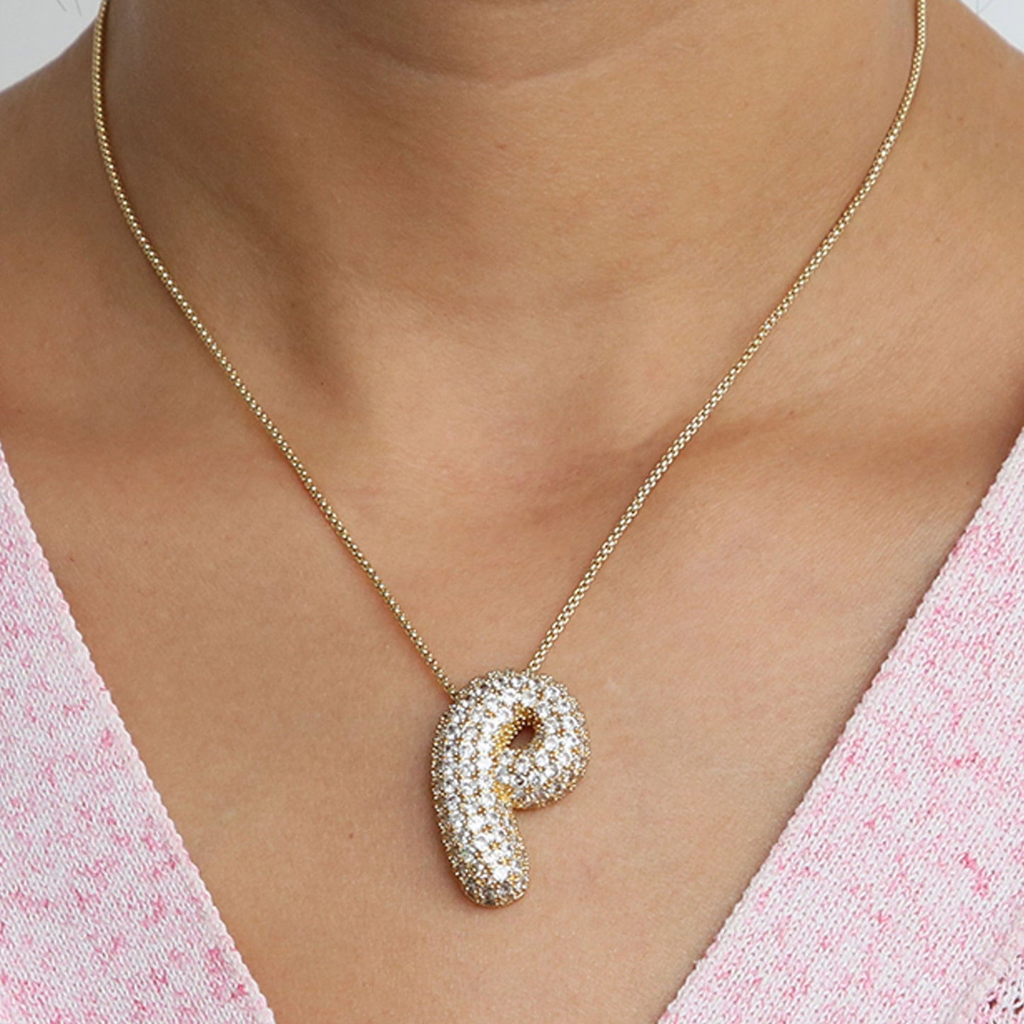Bubble Initial Diamond Necklace