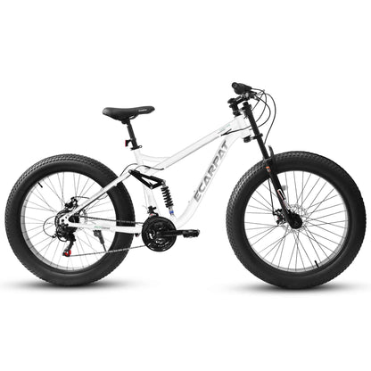 26" Full-Suspension Fat Tire Mountain Bike | Shimano 21-Speed, 4" Tires & Disc Brakes