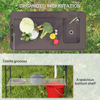 Folding Fish Cleaning Table with Sink, Faucet & Sprayer – Portable Camp Table
