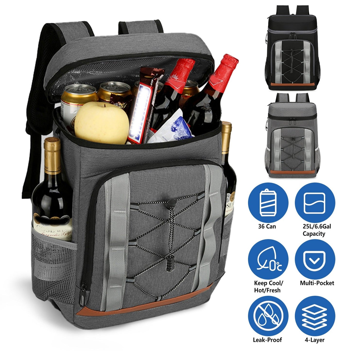 Insulated Cooler Backpack – 36 Can / 25L Leakproof with Bottle Opener
