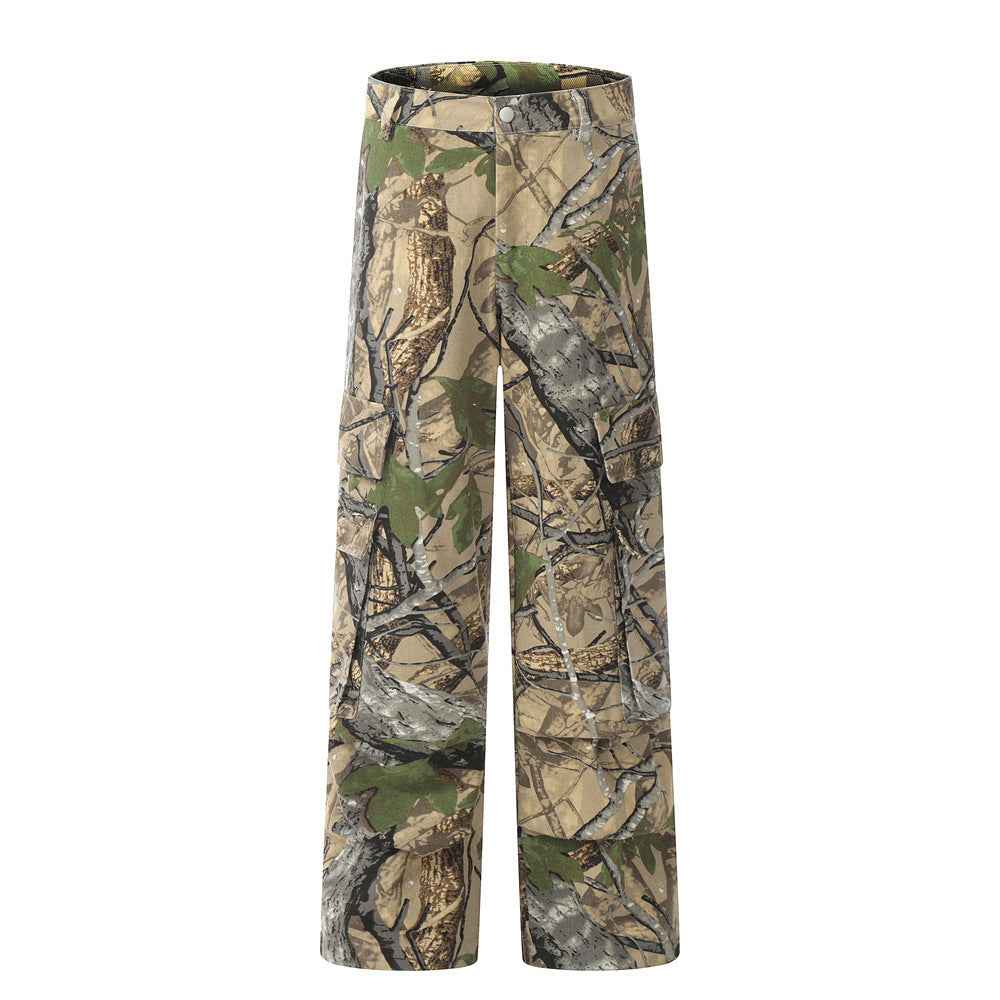 Men's Jungle Camouflage Cotton Cargo Pants – Straight-Leg Outdoor Trousers