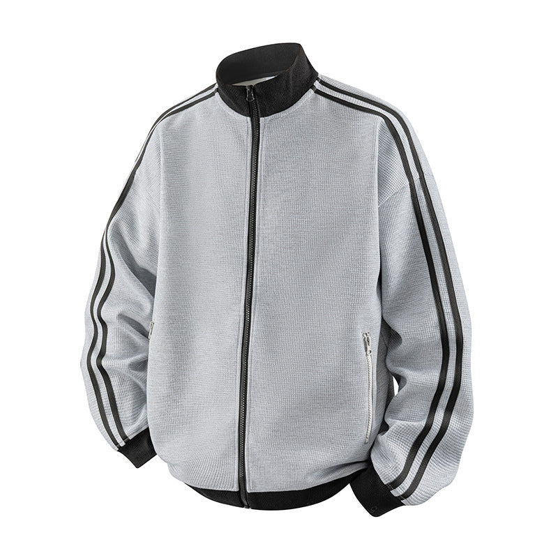 Men's Striped Waffle-Knit Retro Sports Jacket