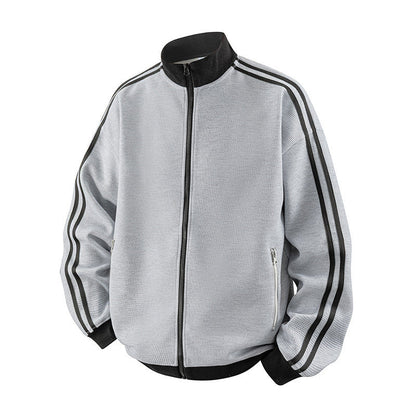 Men's Striped Waffle-Knit Retro Sports Jacket
