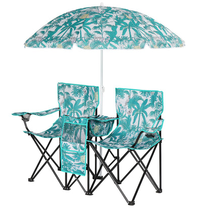 Folding Double Camp Chair with Removable Umbrella – Cup Holders, Cooler Bag & Carry Bag for Beach & Outdoors