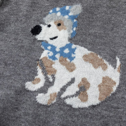 Autumn Dog Jacquard Fake Two-Piece Loose Sweater