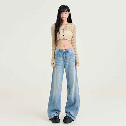 Women's High-Waist Wide-Leg Washed Jeans – Casual Denim Pants